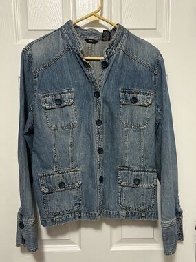 Mossimo Medium Wash Flat Collar Button Front XL Denim Utility Jacket